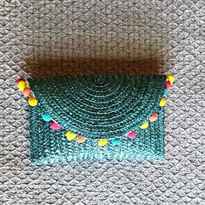 Turquoise Straw Clutch